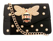 Load image into Gallery viewer, Black Pearl Bee Flap Shoulder Bag
