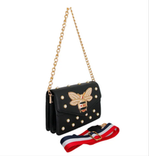 Load image into Gallery viewer, Black Pearl Bee Flap Shoulder Bag
