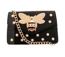 Load image into Gallery viewer, Black Pearl Bee Flap Shoulder Bag
