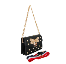 Load image into Gallery viewer, Black Pearl Bee Flap Shoulder Bag
